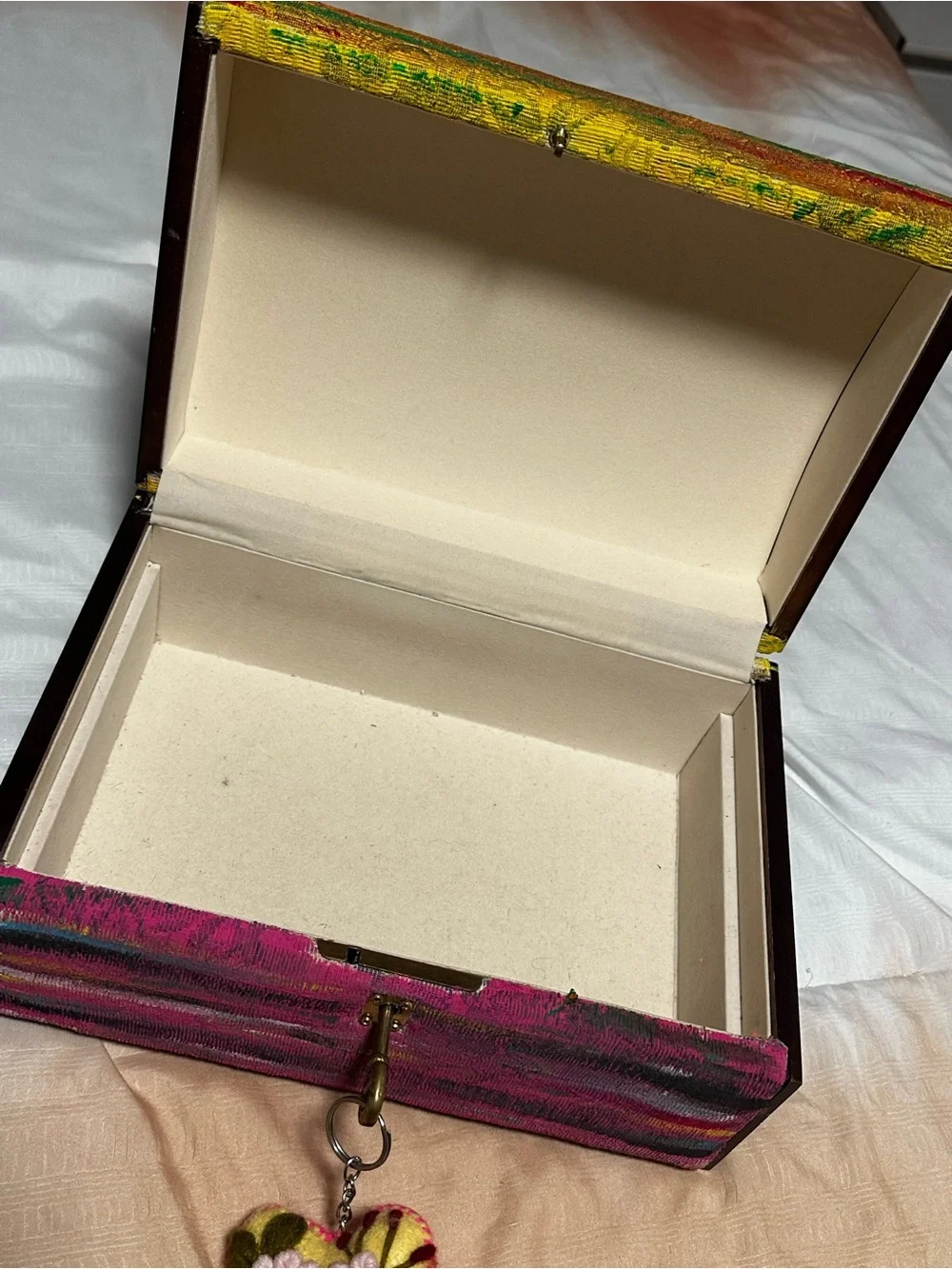 Hand-Painted Striped Jewelry Box with Cactus Motif